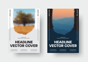 Poster - Vector black and white cover template with grunge element and photo texture.
