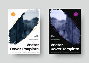 Poster - Vector black and white cover template with oval grunge element for photo.
