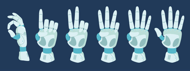 Poster - counting robot hand. count with cyber hands gestures, robotic arm fingers from zero to five cartoon 