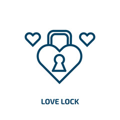 Poster - love lock icon from birthday and party collection. Thin linear love lock, lock, love outline icon isolated on white background. Line vector love lock sign, symbol for web and mobile