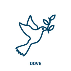 Poster - dove icon from birthday and party collection. Thin linear dove, bird, pigeon outline icon isolated on white background. Line vector dove sign, symbol for web and mobile