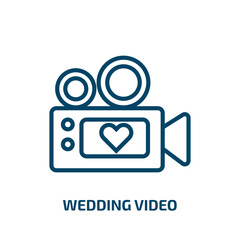 Poster - wedding video icon from birthday and party collection. Thin linear wedding video, heart, video outline icon isolated on white background. Line vector wedding video sign, symbol for web and mobile