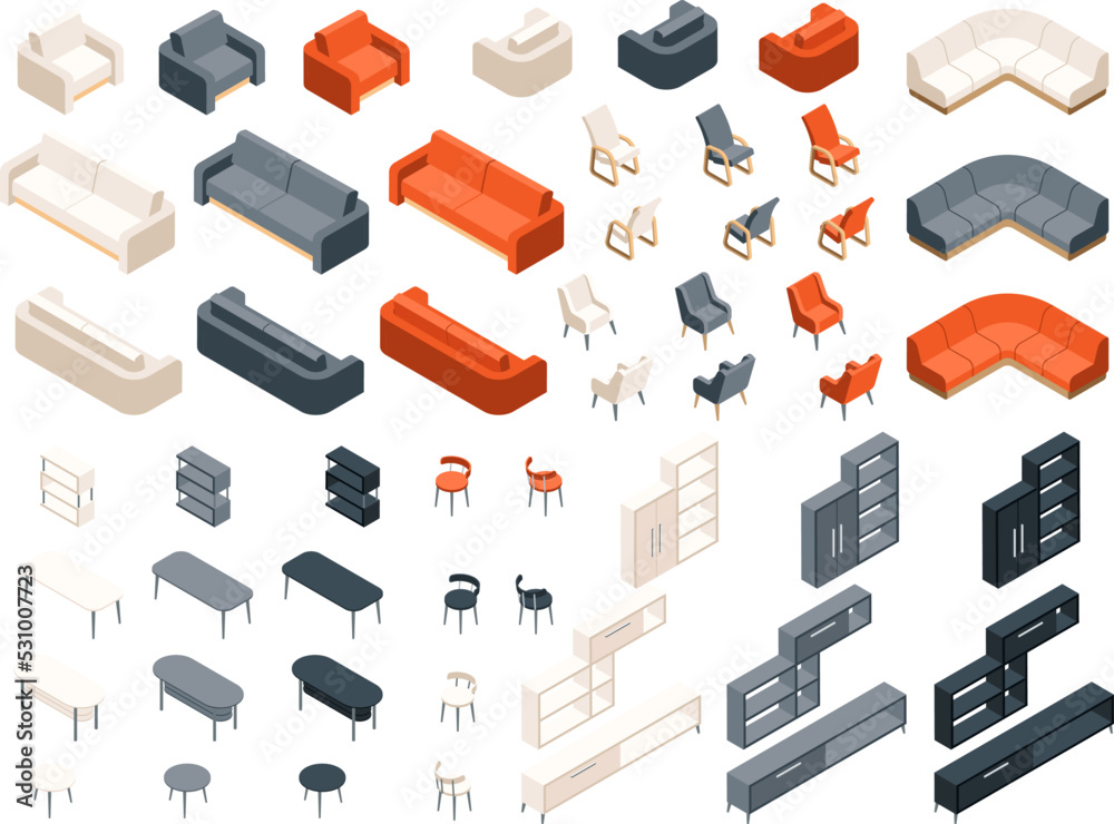 Isometric Home Furniture Set Stock Vector | Adobe Stock