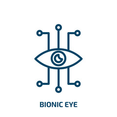 Poster - bionic eye icon from artificial intellegence and future technology collection. Thin linear bionic eye, robot, intelligence outline icon isolated on white background. Line vector bionic eye sign,