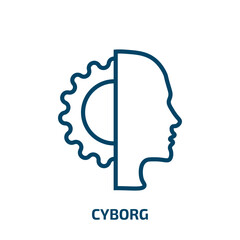 Poster - cyborg icon from artificial intellegence and future technology collection. Thin linear cyborg, intelligence, science outline icon isolated on white background. Line vector cyborg sign, symbol for web