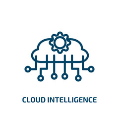 Poster - cloud intelligence icon from artificial intellegence and future technology collection. Thin linear cloud intelligence, computer, data outline icon isolated on white background. Line vector cloud