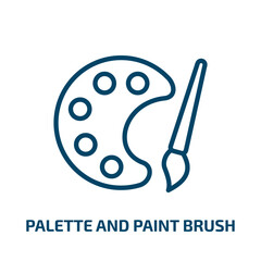 Poster - palette and paint brush icon from art collection. Thin linear palette and paint brush, paint, education outline icon isolated on white background. Line vector palette and paint brush sign, symbol for