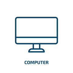 Poster - computer icon from army and war collection. Thin linear computer, button, arrow outline icon isolated on white background. Line vector computer sign, symbol for web and mobile