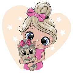 Sticker - Cartoon Girl with Yorkshire terrier