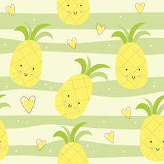 Wall Mural - Cute Pineapple Seamless Pattern. Kids illustration for nursery design. Fruit pattern for baby clothes, wrapping paper, scrapbooking