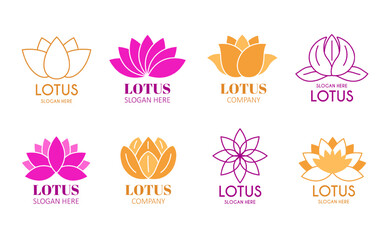 Poster - lotus flower emblem. water lily blossom label, beauty spa sign and yoga business vector template set
