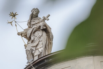 lviv, ukraine - september 2022: figure of the dominican nun santa rosa de lima, located on the eaves