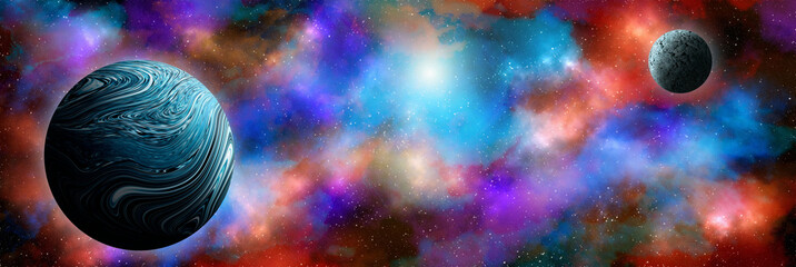 Wall Mural - unknown planet from outer space. space nebula. cosmic cluster of stars. outer space background. 3d i