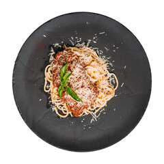 Wall Mural - Plate of italian bolognese spaghetti with beef mince