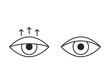 Comparison eye with down lid ptosis and healthy eyelid, line icon. Blepharoplasty, eyelid surgery. Correction aesthetic view of eye. Vector illustration