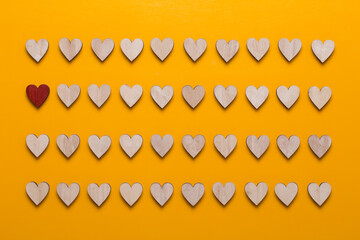 Wall Mural - Happy Valentines day background. With small color hearts on yellow background.