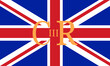 Royal Cypher of King Charles III on British flag. New British monarch. Prince Charles of Wales becomes King of England.
