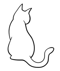 Wall Mural - Cat outline illustration with black thin line. PNG with transparent background.