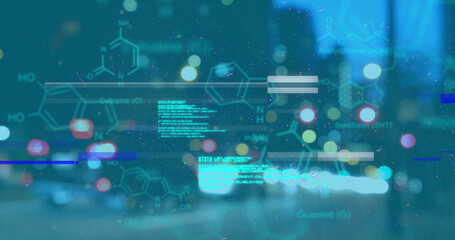 image of scope scanning and chemical structural compounds data processing in background