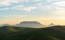 Table Mountain Cape Town Behind Rolling Gren Hills