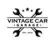 Wrench key for servicing in the garage car symbol icon vector. Crossed wrench for automotive repair engine car illustration vintage logo design