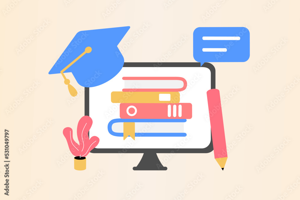 Concept of e learning digital library e book classroom tutorial and