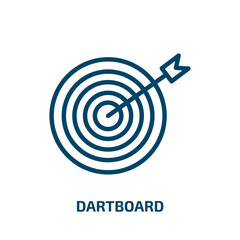 Poster - dartboard icon from outdoor activities collection. Thin linear dartboard, arrow, dart outline icon isolated on white background. Line vector dartboard sign, symbol for web and mobile