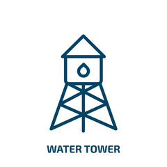 Poster - water tower icon from agriculture farming and gardening collection. Thin linear water tower, tower, water outline icon isolated on white background. Line vector water tower sign, symbol for web and