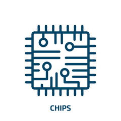 Poster - chips icon from computer collection. Thin linear chips, electronic, digital outline icon isolated on white background. Line vector chips sign, symbol for web and mobile