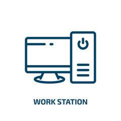 Poster - work station icon from computer collection. Thin linear work station, work, station outline icon isolated on white background. Line vector work station sign, symbol for web and mobile