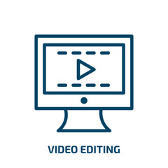 Poster - video editing icon from arcade collection. Thin linear video editing, video, camera outline icon isolated on white background. Line vector video editing sign, symbol for web and mobile