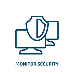 Poster - monitor security icon from internet security collection. Thin linear monitor security, monitoring, security outline icon isolated on white background. Line vector monitor security sign, symbol for web