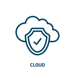 Poster - cloud icon from internet security collection. Thin linear cloud, business, network outline icon isolated on white background. Line vector cloud sign, symbol for web and mobile