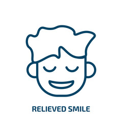Poster - relieved smile icon from people collection. Thin linear relieved smile, smile, character outline icon isolated on white background. Line vector relieved smile sign, symbol for web and mobile