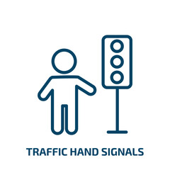 Poster - traffic hand signals icon from people collection. Thin linear traffic hand signals, signal, traffic outline icon isolated on white background. Line vector traffic hand signals sign, symbol for web and