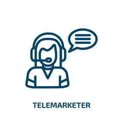 Poster - telemarketer icon from professions collection. Thin linear telemarketer, phone, support outline icon isolated on white background. Line vector telemarketer sign, symbol for web and mobile