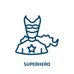 Poster - superhero icon from professions collection. Thin linear superhero, hero, cape outline icon isolated on white background. Line vector superhero sign, symbol for web and mobile