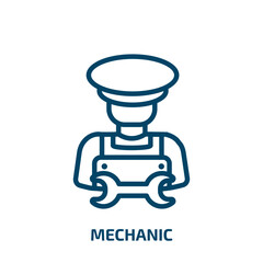 Poster - mechanic icon from professions collection. Thin linear mechanic, technology, engineering outline icon isolated on white background. Line vector mechanic sign, symbol for web and mobile
