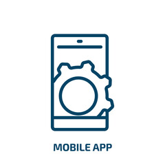 Poster - mobile app icon from seo collection. Thin linear mobile app, app, phone outline icon isolated on white background. Line vector mobile app sign, symbol for web and mobile