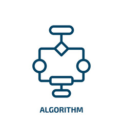 Poster - algorithm icon from seo collection. Thin linear algorithm, technology, data outline icon isolated on white background. Line vector algorithm sign, symbol for web and mobile