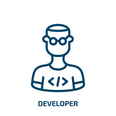 Poster - developer icon from programming collection. Thin linear developer, business, project outline icon isolated on white background. Line vector developer sign, symbol for web and mobile