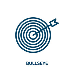 Poster - bullseye icon from sports collection. Thin linear bullseye, arrow, competition outline icon isolated on white background. Line vector bullseye sign, symbol for web and mobile