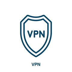 Poster - vpn icon from technology collection. Thin linear vpn, data, network outline icon isolated on white background. Line vector vpn sign, symbol for web and mobile