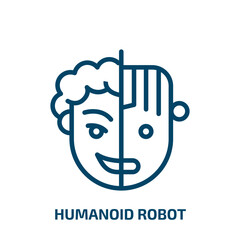 Poster - humanoid robot icon from technology collection. Thin linear humanoid robot, robot, humanoid outline icon isolated on white background. Line vector humanoid robot sign, symbol for web and mobile