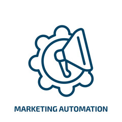 Poster - marketing automation icon from technology collection. Thin linear marketing automation, business, marketing outline icon isolated on white background. Line vector marketing automation sign, symbol for