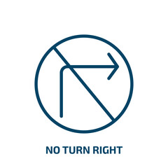 Poster - no turn right icon from traffic signs collection. Thin linear no turn right, arrow, warning outline icon isolated on white background. Line vector no turn right sign, symbol for web and mobile