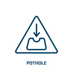 Poster - pothole icon from traffic signs collection. Thin linear pothole, danger, road outline icon isolated on white background. Line vector pothole sign, symbol for web and mobile