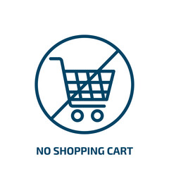 Poster - no shopping cart icon from traffic signs collection. Thin linear no shopping cart, business, stop outline icon isolated on white background. Line vector no shopping cart sign, symbol for web and