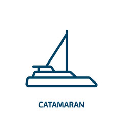 Poster - catamaran icon from transportation collection. Thin linear catamaran, ship, water outline icon isolated on white background. Line vector catamaran sign, symbol for web and mobile