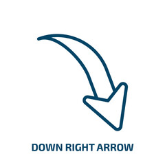 Poster - down right arrow icon from user interface collection. Thin linear down right arrow, cursor, next outline icon isolated on white background. Line vector down right arrow sign, symbol for web and mobile